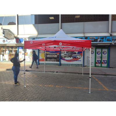 Branded gazebo with company logo for outdoor events