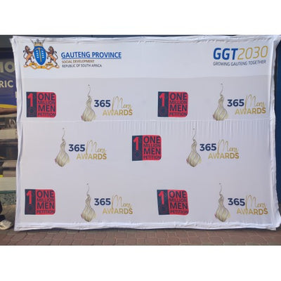 Branded wall banner display stand for exhibitions